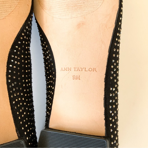 Ann Taylor Crystal Studded Black Bow Flats Size 9 - Picture 8 of 8